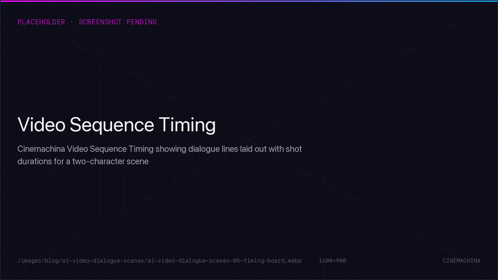 Cinemachina Video Sequence Timing showing dialogue lines laid out with shot durations for a two-character scene